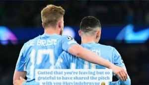 开云直播-福登晒与德布劳内合影：为你离开感到难过，感激曾与你并肩作战